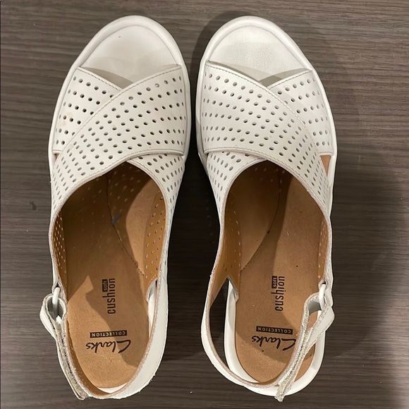 Clarks White Sandals with Perforated Leather Design - Picture 1 of 5